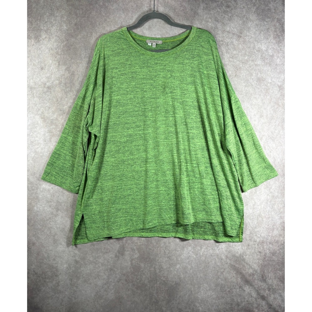 Jess & Jane Top Women 2X Green Space Dye Tunic Oversized 3/4 Sleeve SK1-000X